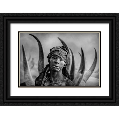 Boy Of Mundari, South Sudan Black Ornate Wood Framed Art Print with Double Matting by Yosifov, Svetlin