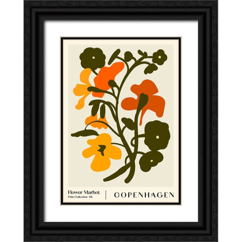 Flower Market. Copenhagen Black Ornate Wood Framed Art Print with Double Matting by NKTN