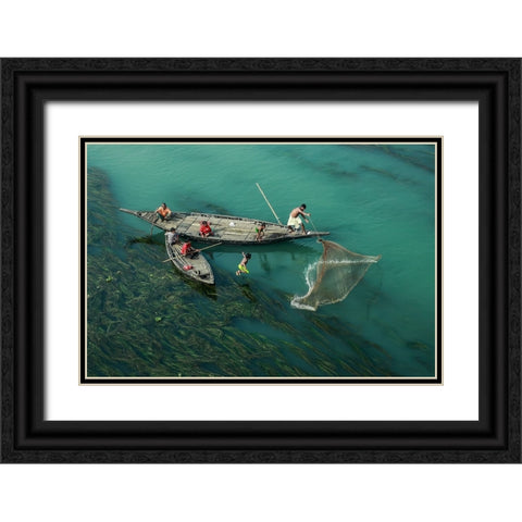 Fishing In The Algae RIVer Black Ornate Wood Framed Art Print with Double Matting by Amdad Hossain, Muhammad