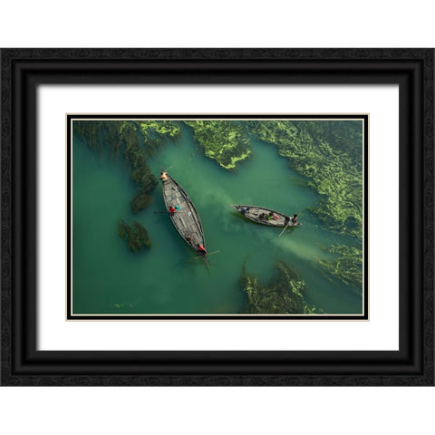 Crossing The Algae RIVer Black Ornate Wood Framed Art Print with Double Matting by Amdad Hossain, Muhammad