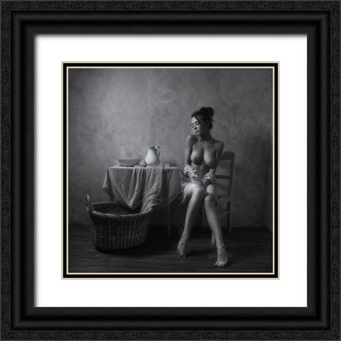 Sitting By The Table Black Ornate Wood Framed Art Print with Double Matting by Franke, Ruth