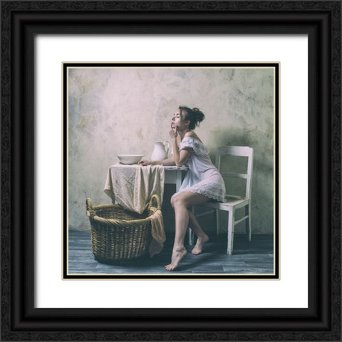 The Laundress Black Ornate Wood Framed Art Print with Double Matting by Franke, Ruth