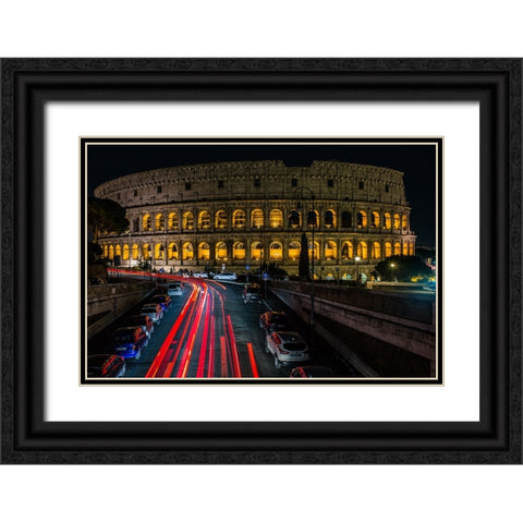 Colosseum At Night Black Ornate Wood Framed Art Print with Double Matting by Kankava, Nino