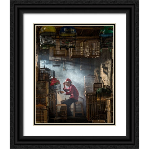 Bird Market Black Ornate Wood Framed Art Print with Double Matting by Fifi, Magdalena