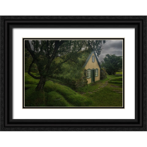 Hofskirkja Turf Church Black Ornate Wood Framed Art Print with Double Matting by Db, Yy