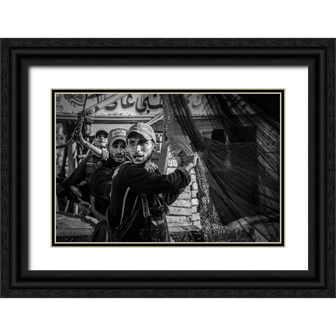 Fishermen Black Ornate Wood Framed Art Print with Double Matting by Elsharma, Yasmin