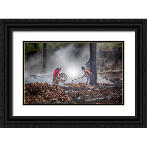 Make Charcoal From Coconut Shells Black Ornate Wood Framed Art Print with Double Matting by Muliani Hartojo, Angela