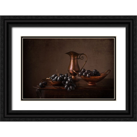 Black Grapes Black Ornate Wood Framed Art Print with Double Matting by Perfoncio, Margareth