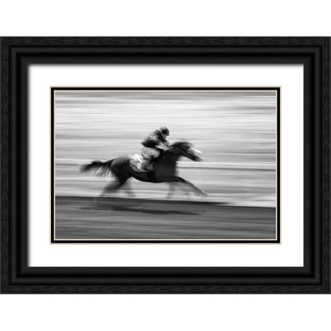 Horse Racing 5 Black Ornate Wood Framed Art Print with Double Matting by Zhou, Steven
