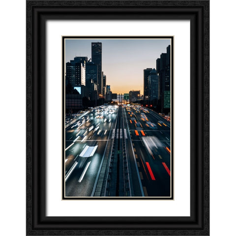 City At Dusk Black Ornate Wood Framed Art Print with Double Matting by Jiaxingsong
