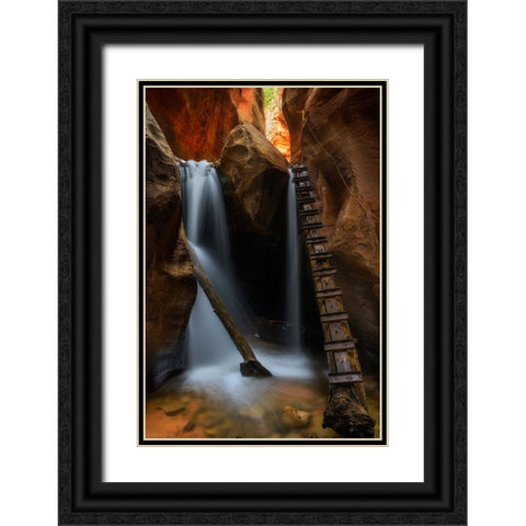 Waterfall Black Ornate Wood Framed Art Print with Double Matting by Zhang, Johnny