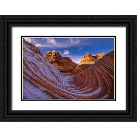 Wave Of Lines Black Ornate Wood Framed Art Print with Double Matting by Donnahom