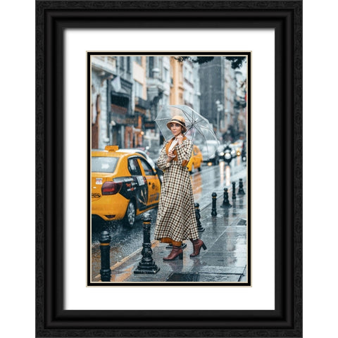 Under The Rain! Black Ornate Wood Framed Art Print with Double Matting by Behzadi Boroujeni, Amir