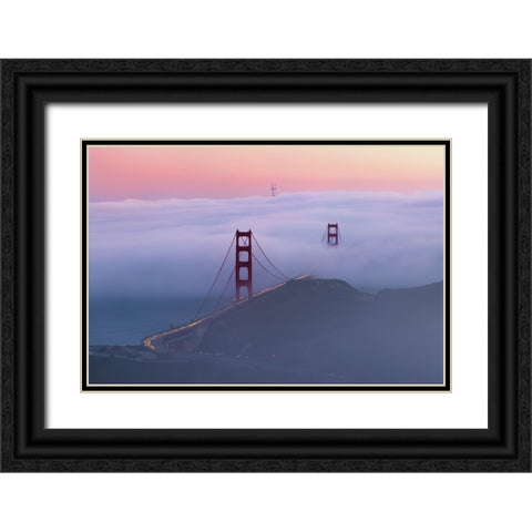 Sunset At Golden Gate Bridge Black Ornate Wood Framed Art Print with Double Matting by Donnahom