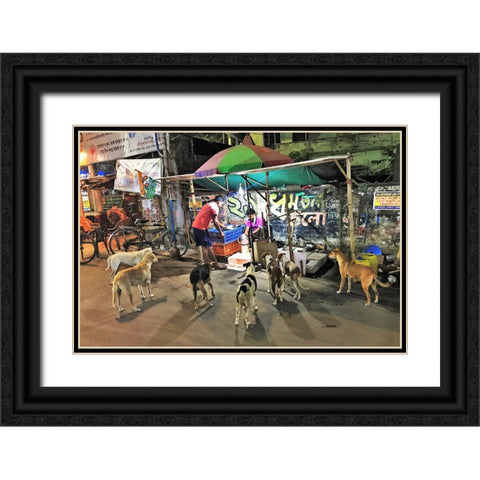 The Chicken Shop-And Its Customers. Calcutta. Black Ornate Wood Framed Art Print with Double Matting by Sengupta, Santanu