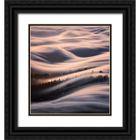 The Dancing Wave Under The Moon Black Ornate Wood Framed Art Print with Double Matting by Li, Jinghua