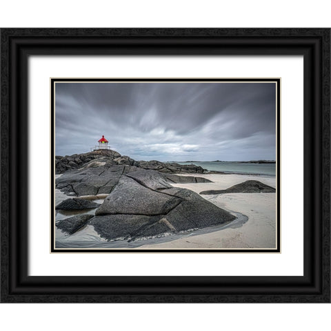 Lighthouse At Eggum Black Ornate Wood Framed Art Print with Double Matting by Goossens, Henk