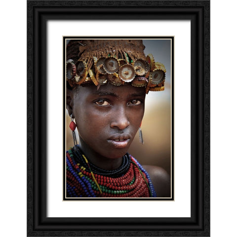 Dassenech Girl Black Ornate Wood Framed Art Print with Double Matting by Perovich, Irene