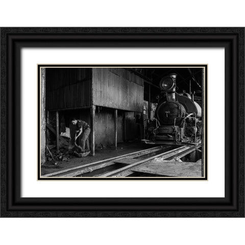 Rail Worker Black Ornate Wood Framed Art Print with Double Matting by Chakraborty, Sudipta