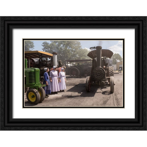 Three Mennos And A Tractor Black Ornate Wood Framed Art Print with Double Matting by A. Malek, Stan