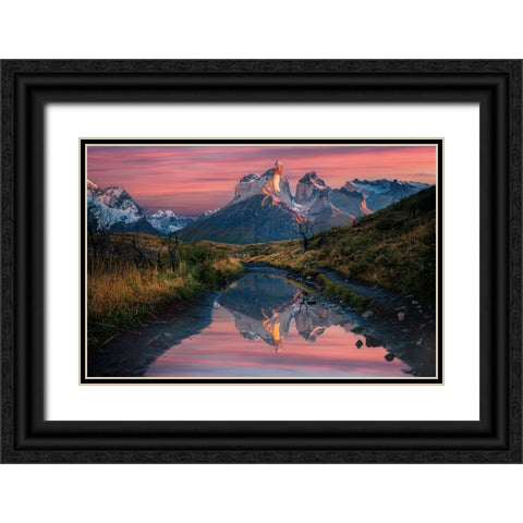 Cuernos Del Paine Sunrise Black Ornate Wood Framed Art Print with Double Matting by Jin, Jie
