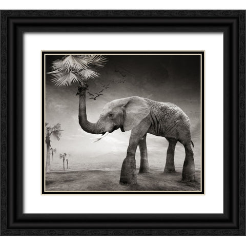 The story of elephants Black Ornate Wood Framed Art Print with Double Matting by XibiaoHuang