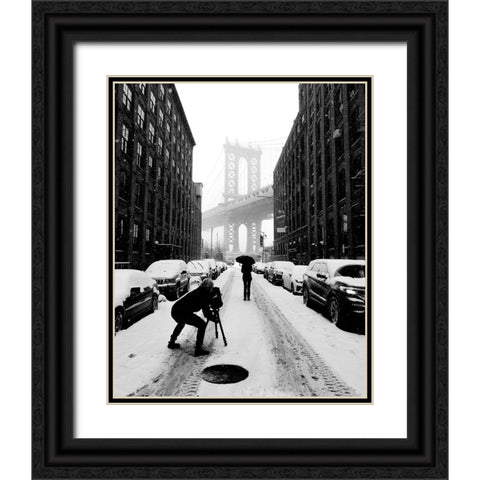 Winter in NYC Black Ornate Wood Framed Art Print with Double Matting by Lesica, Ivan