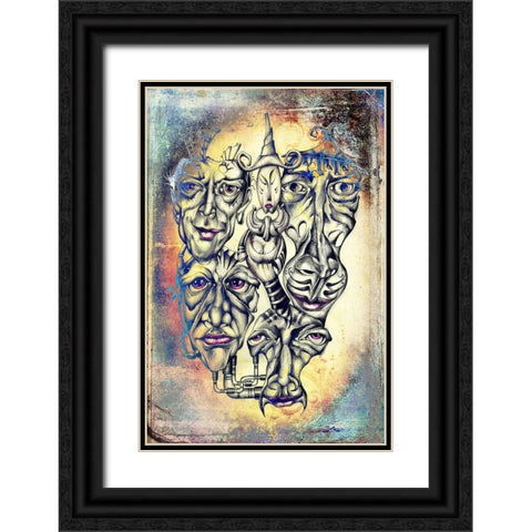Shaman and faces of souls Black Ornate Wood Framed Art Print with Double Matting by Kulik, Rafal