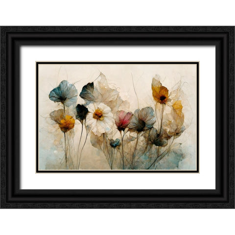 Dry Flower Bouquet Black Ornate Wood Framed Art Print with Double Matting by Treechild