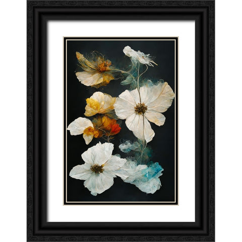Dry Flowers Black Ornate Wood Framed Art Print with Double Matting by Treechild
