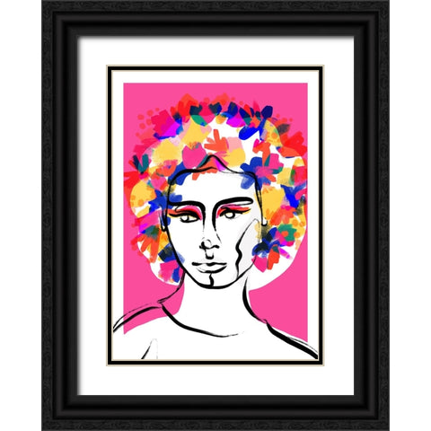 Flower Hair Black Ornate Wood Framed Art Print with Double Matting by Treechild