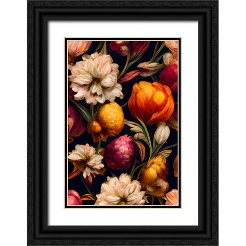 Romantic Flowers Black Ornate Wood Framed Art Print with Double Matting by Treechild