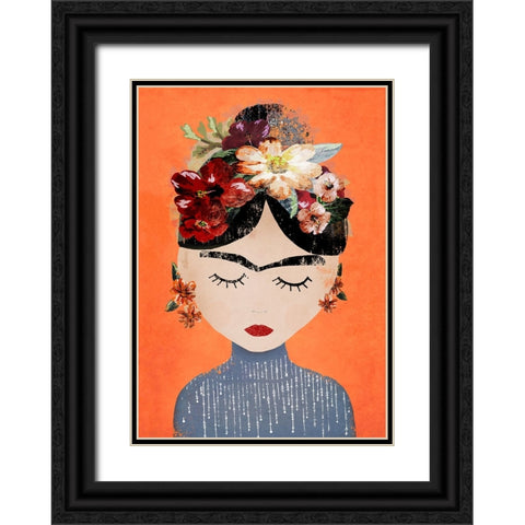 Frida (Orange Version) Black Ornate Wood Framed Art Print with Double Matting by Treechild