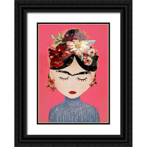 Frida (Pink Version) Black Ornate Wood Framed Art Print with Double Matting by Treechild