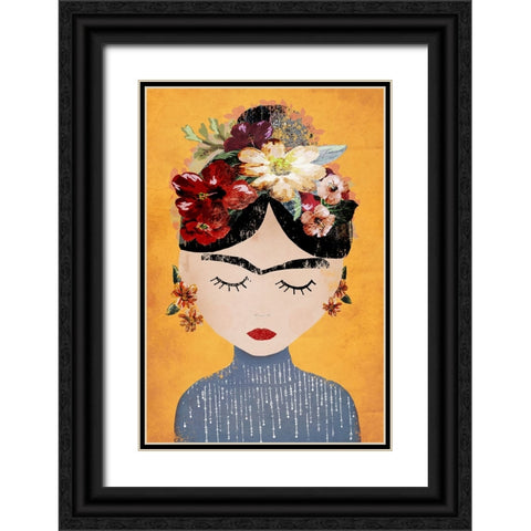 Frida (Yellow Version) Black Ornate Wood Framed Art Print with Double Matting by Treechild