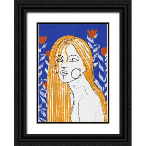 The Tulip Girl Black Ornate Wood Framed Art Print with Double Matting by Treechild