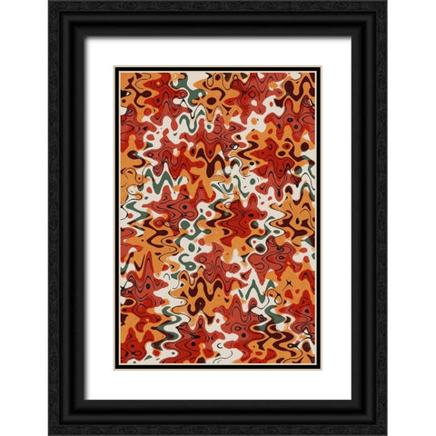 Liquid Red Orange Pattern Black Ornate Wood Framed Art Print with Double Matting by Treechild
