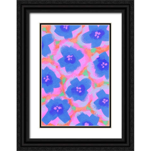 Purple Flowers Pattern Black Ornate Wood Framed Art Print with Double Matting by Treechild