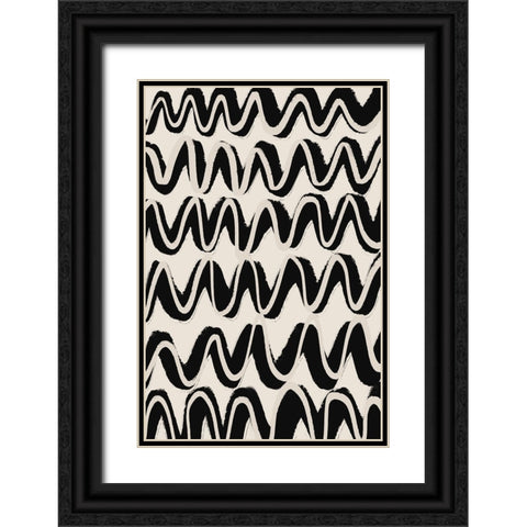 Beige Black Waves Pattern Black Ornate Wood Framed Art Print with Double Matting by Treechild