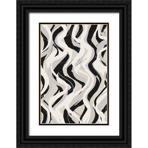 Beige Grey Black Waves Pattern Black Ornate Wood Framed Art Print with Double Matting by Treechild