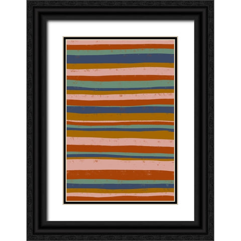 Ethno Colors Stripes Black Ornate Wood Framed Art Print with Double Matting by Treechild