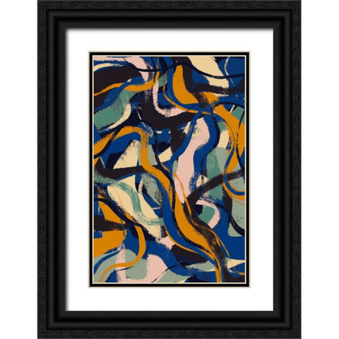 Colorful Strokes Pattern Black Ornate Wood Framed Art Print with Double Matting by Treechild