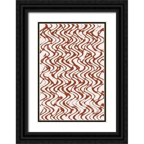 Beige Wavey Zig Zag Pattern Black Ornate Wood Framed Art Print with Double Matting by Treechild