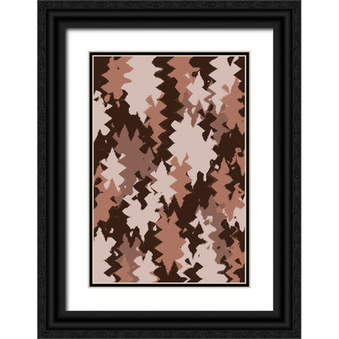 Brown Beige Zig Zag Pattern Black Ornate Wood Framed Art Print with Double Matting by Treechild