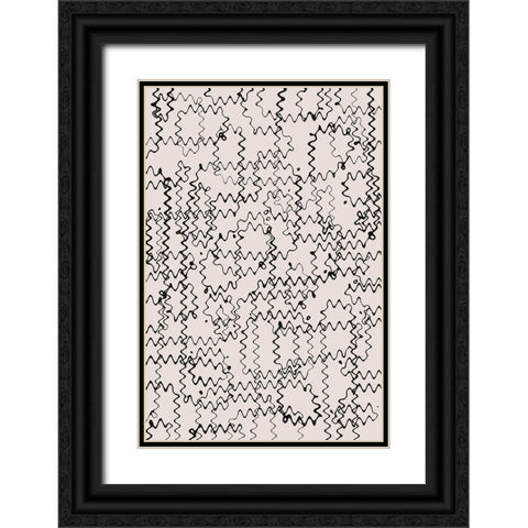Shaky Thin Lines Pattern Black Ornate Wood Framed Art Print with Double Matting by Treechild