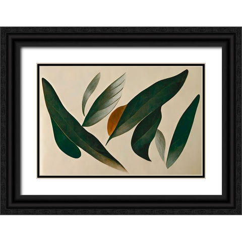 Floating Leafs Black Ornate Wood Framed Art Print with Double Matting by Treechild