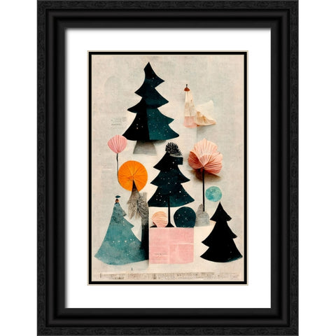 Cute Pine Tree Composition Black Ornate Wood Framed Art Print with Double Matting by Treechild