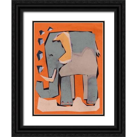 Happy Elephant Black Ornate Wood Framed Art Print with Double Matting by Treechild