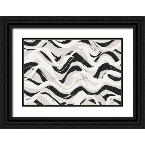 White Black Waves Pattern Square Black Ornate Wood Framed Art Print with Double Matting by Treechild
