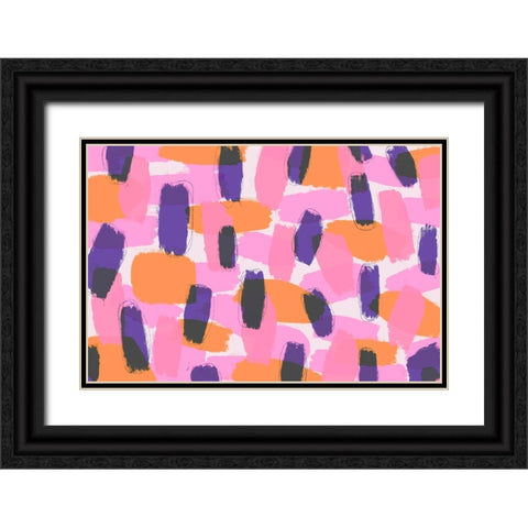 Layered Purple Strokes Pattern Black Ornate Wood Framed Art Print with Double Matting by Treechild